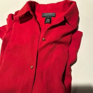 Vtg Lauren LRL Red 100% Silk Blouse Small Long Roll Sleeve Gold Buttons Crest